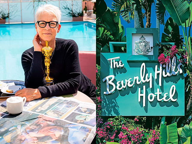 ¿En qué hotel posó Jamie Lee Curtis la mañana siguiente a los Oscar?