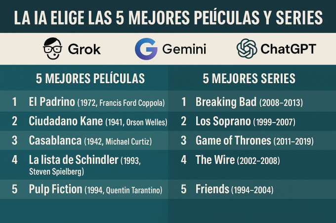 Las mejores películas y series para Chatgpt, Gemini y Grok