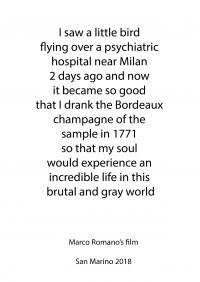 I Saw a Little Bird Flying Over a Psychiatric Hospital Near Milan 2 Days Ago and Now it Became So Good that I Drank the Bordeaux Champagne of the Sample in 1771 So That My Soul Would Experience an Incredible Life in This Brutal and Gray World